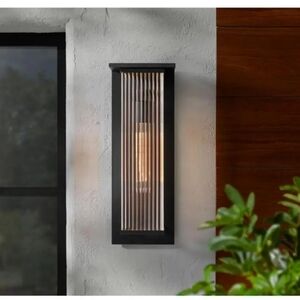 Jardine 20" Tall 1-Light Black Modern Outdoor Wall Light Fixture w/ Ribbed Glass